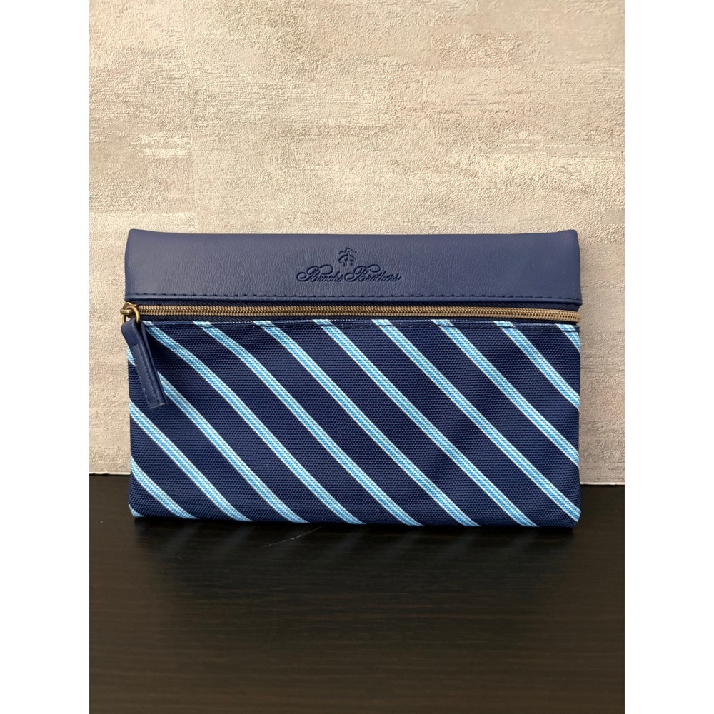 Brooks Brothers United Airlines Amenity Pouch Navy Blue Stripe Canvas Travel Bag